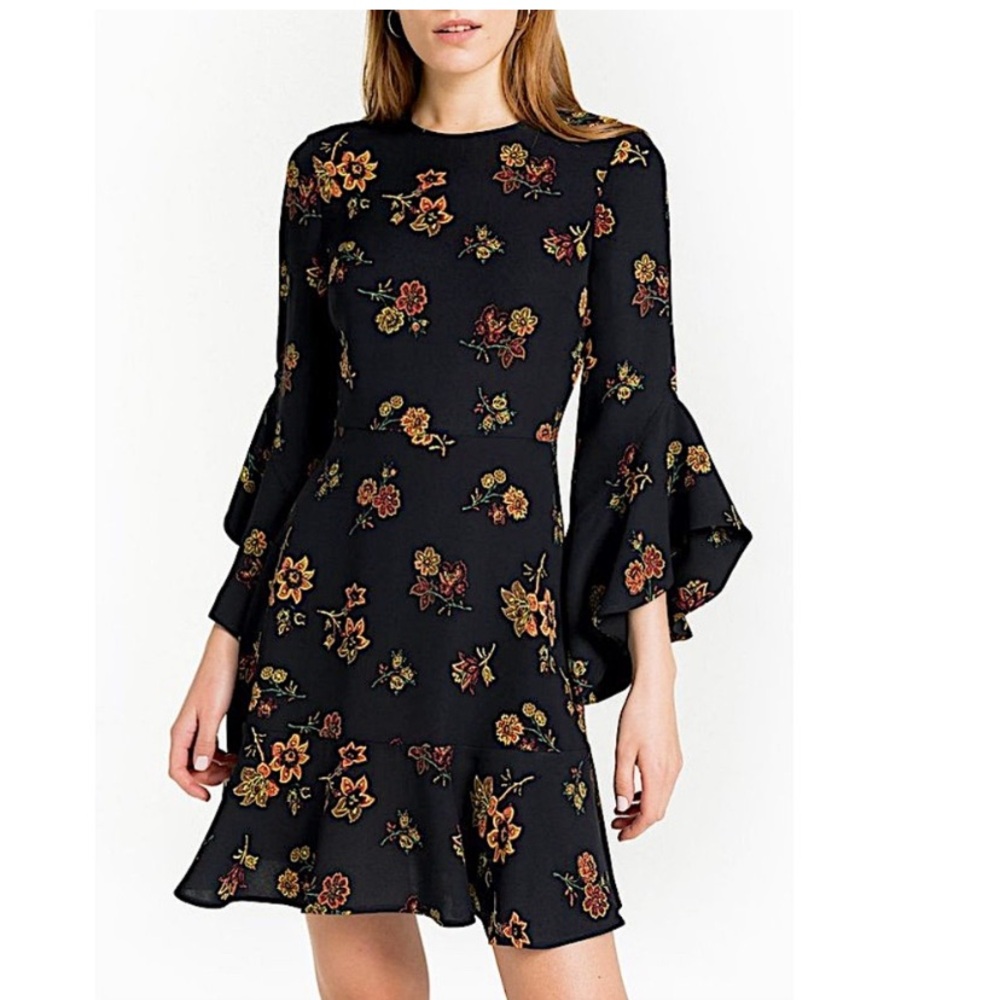 ALC Black Fit and Flare Dress with Bell Sleeves